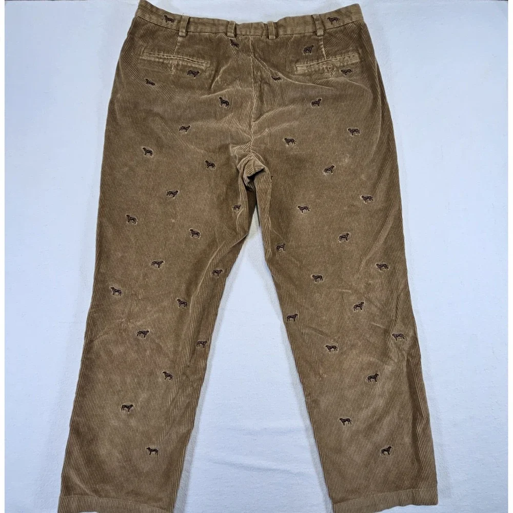 Brooks Brother Mens 42 32‎  Dog Corduroy Pants Hudson Brown Embroidered Tan